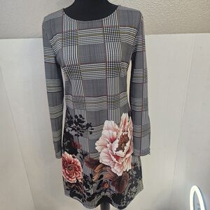 NWT 101 Idees Long Sleeve Tunic Dress Sz M/L Houndstooth Artsy Boho Chic S0377
